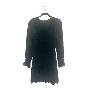 Gianni Bini Women's Smocked Velvet Mini Dress M Long Sleeve Ruffle Hem Green